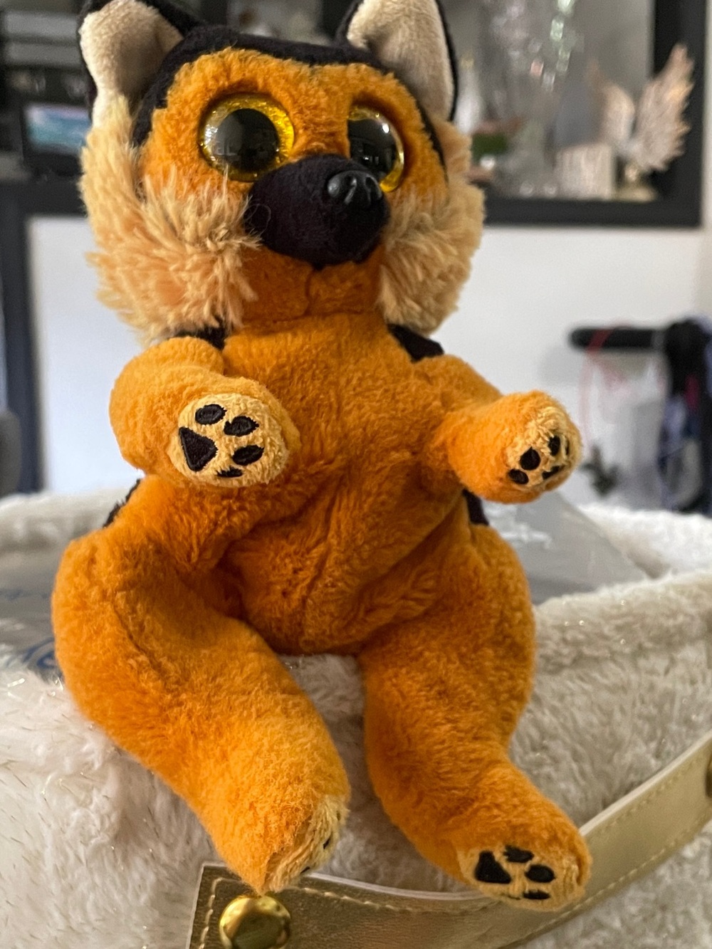 Ty Orange Plush Fox with Big Yellow Sparkle Eyes